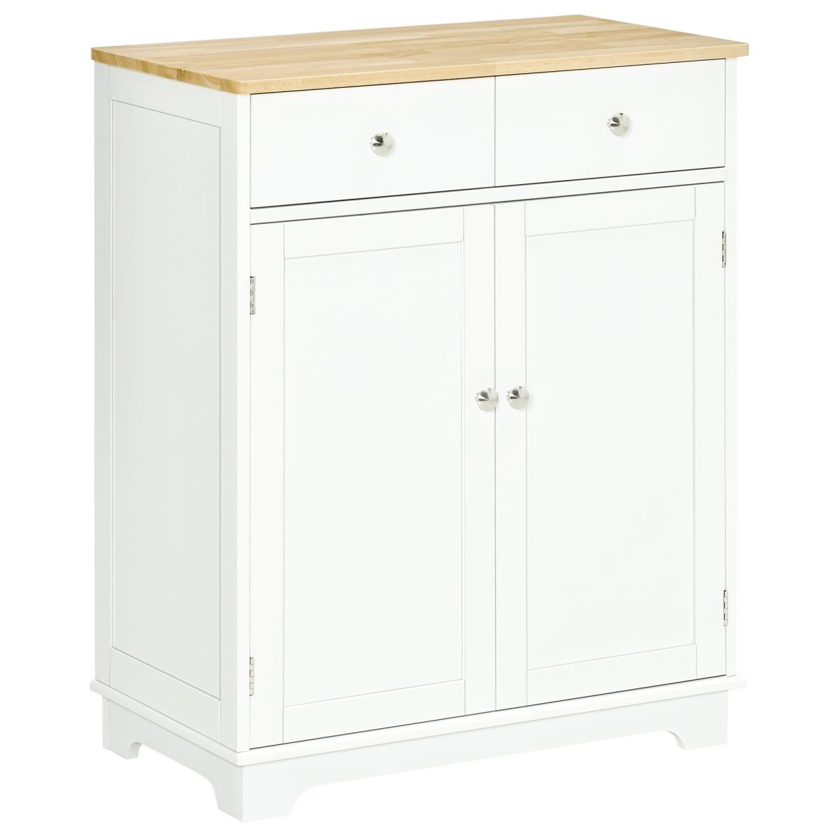 HOMCOM Rubber Wood Top Kitchen Cupboard Side Cabinet Island w/Adjustable Shelf