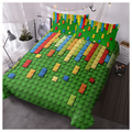 Green Blocks Duvet Cover Set Single 3pcs Colorful Microfiber Kids Bedding Set