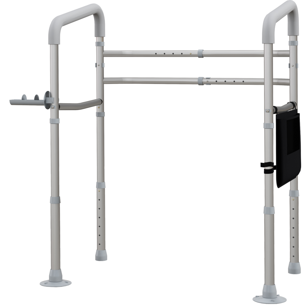 HOMCOM Adjustable Toilet Safety Frame with Additional Rubber Tips Storage