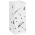 HOMCOM Metal Umbrella Stand, Square Umbrella Basket with 4 Hooks Drip Tray White
