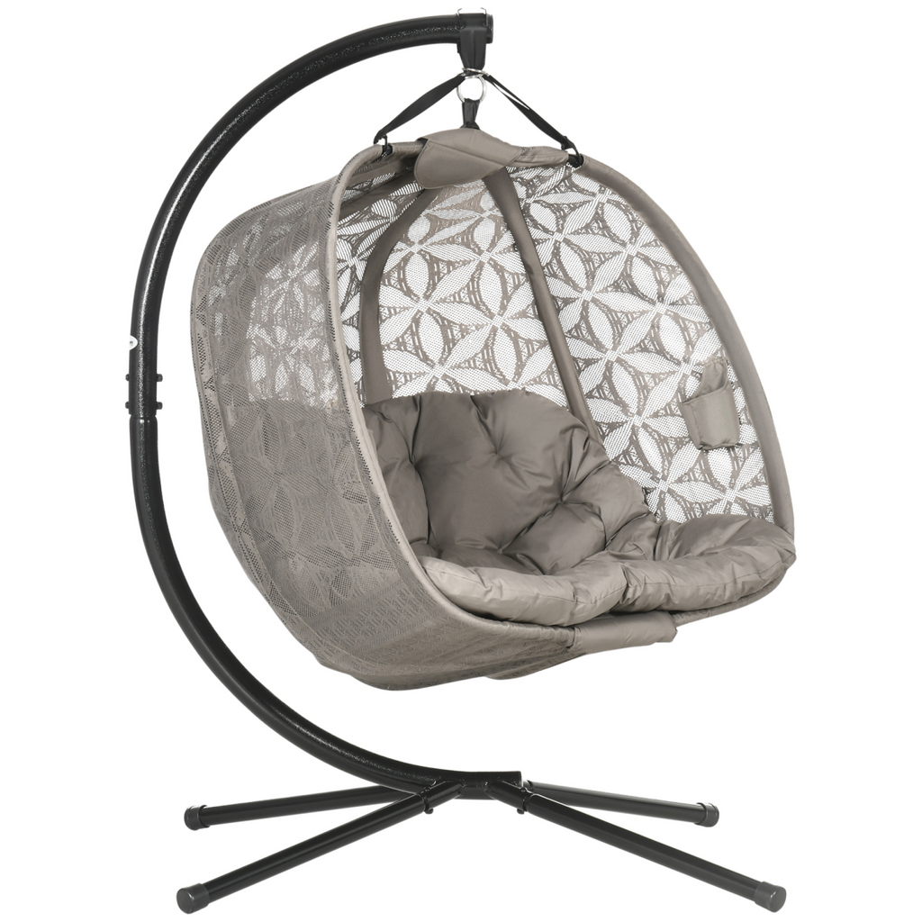 Outsunny Double Hanging Swing Chair  w/ Stand & Cup Holders, Brown