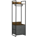 Industrial Clothes Rail Garment Rack with 2 Fabric Drawers Rustic Brown
