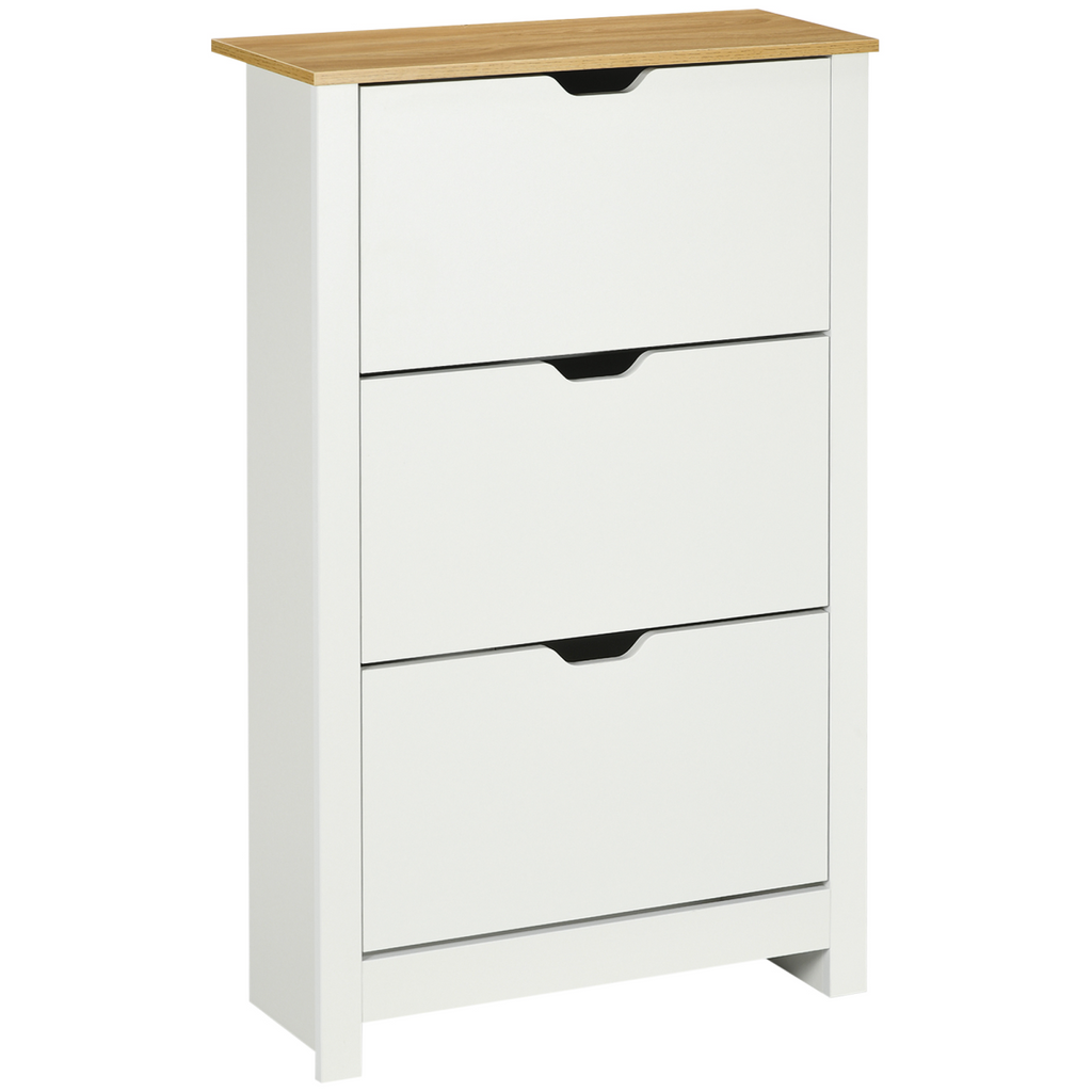 HOMCOM 18-Shoe Storage Cabinet 6 Shelves 3 Drawers Tabletop 4 Legs Modern White