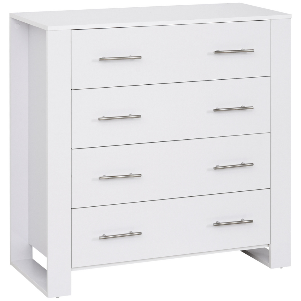 Chest Of 4 Drawers Home Storage Clothes Cabinet Metal Handles White