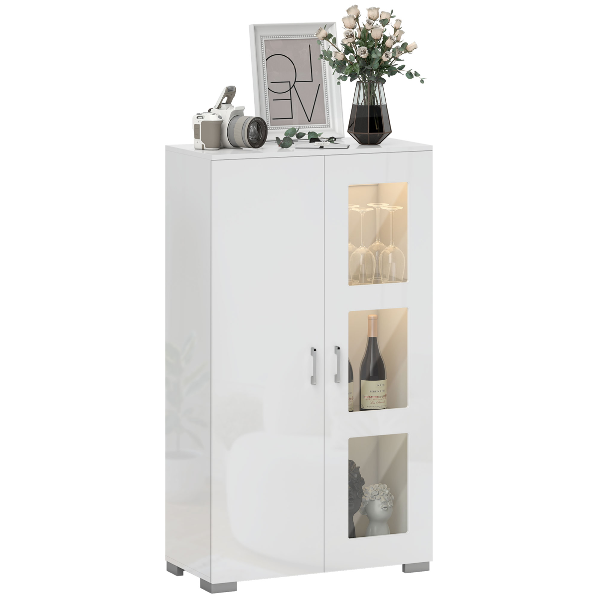 HOMCOM Display Cabinet with Glass Shelves, Sideboard for Living Room, White