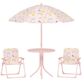 AIYAPLAY Kids Garden Table and Chair Set, Outdoor Patio Set w/ Parasol, Pink
