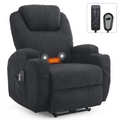 Electric Recliner Chair with 2-Point Massage & Heating, Black Fabric Indoor Functional Chair, 120kg Weight Capacity, Adjustable Reclining Chair for Living Room