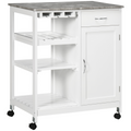Kitchen Trolley Utility Cart on Wheels with Wine Rack, Drawer, Open Shelf White