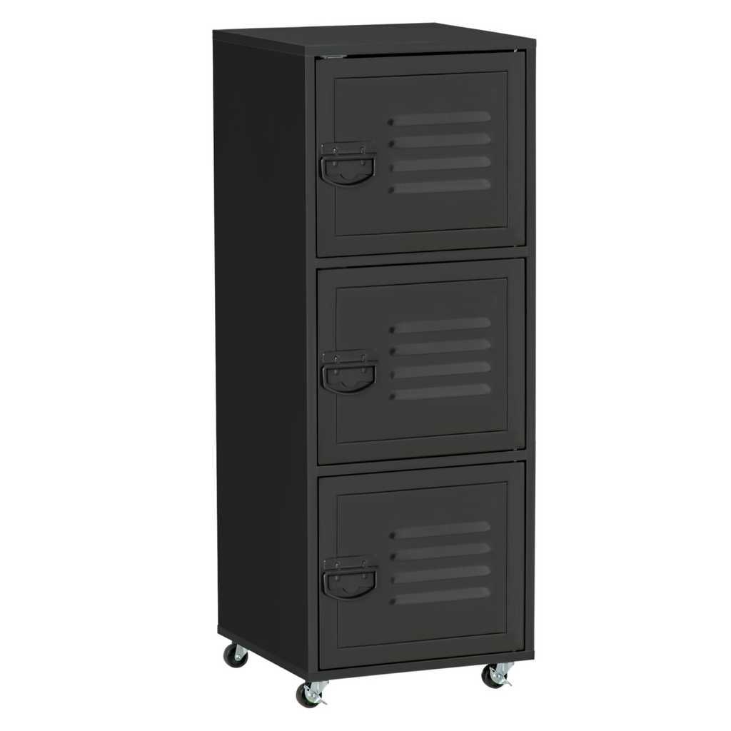 Rolling Storage Cabinet 3-Tier Mobile File Cabinet with Wheels Black