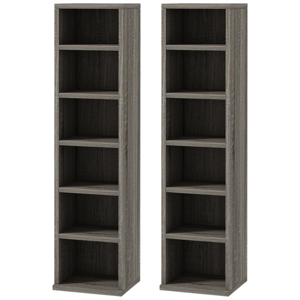 HOMCOM Set of 2 CD Media Display Shelf Unit Tower Rack Adjustable, Mocha Wood