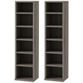 HOMCOM Set of 2 CD Media Display Shelf Unit Tower Rack Adjustable, Mocha Wood