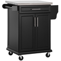 Rolling Kitchen Cart Storage Trolley with Drawer Towel Rail Steel Black HOMCOM