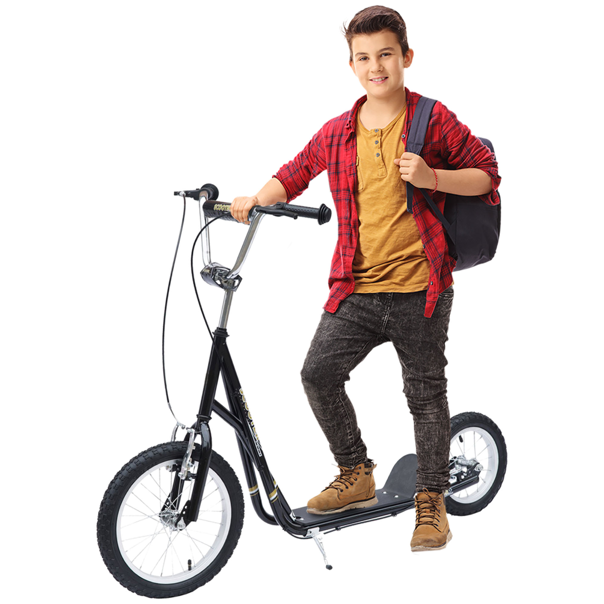 HOMCOM Teen Scooter Adjustable Height Dual Brakes Rubber Wheels Kickstand