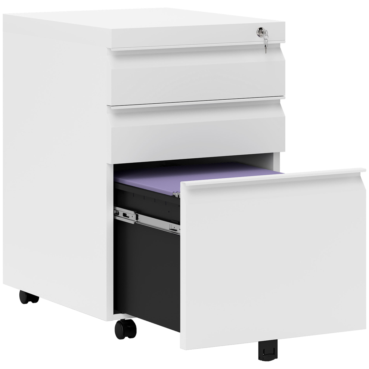 Mobile Vertical File Cabinet Lockable Metal Cabinet with 3 Drawers Vinsetto