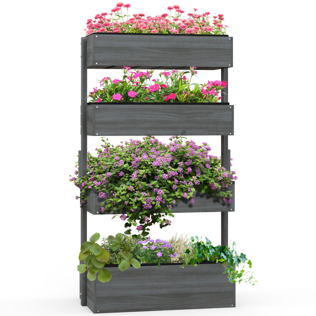 Outsunny Raised Garden Bed Wooden Plant Stand Grey