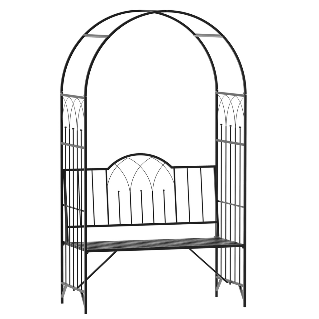 Garden Arch Bench Outdoor Patio Trellis Arbor for Climbing Plant Antique Black