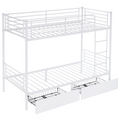 Twin Over Twin Bunk Bed with Two Storage Drawers & Full-Length Guard Rail, Heavy Duty Metal Bunk Bed for Kids Teens Adults, White
