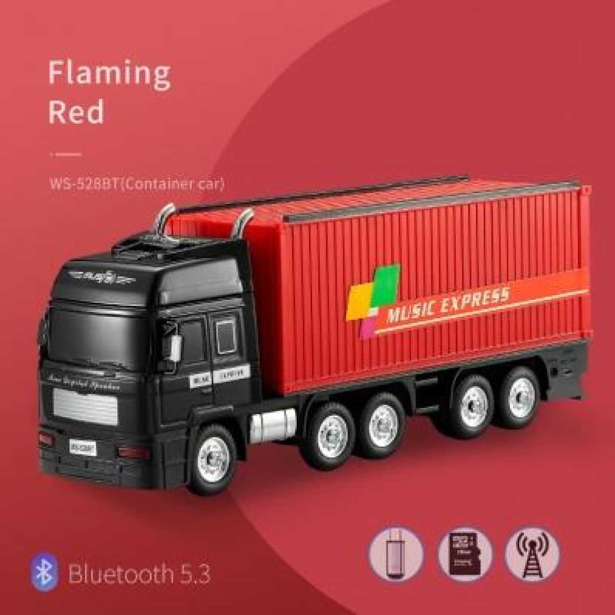 WSTER Container Truck Speaker with FM Radio Battery 1200mAh Red