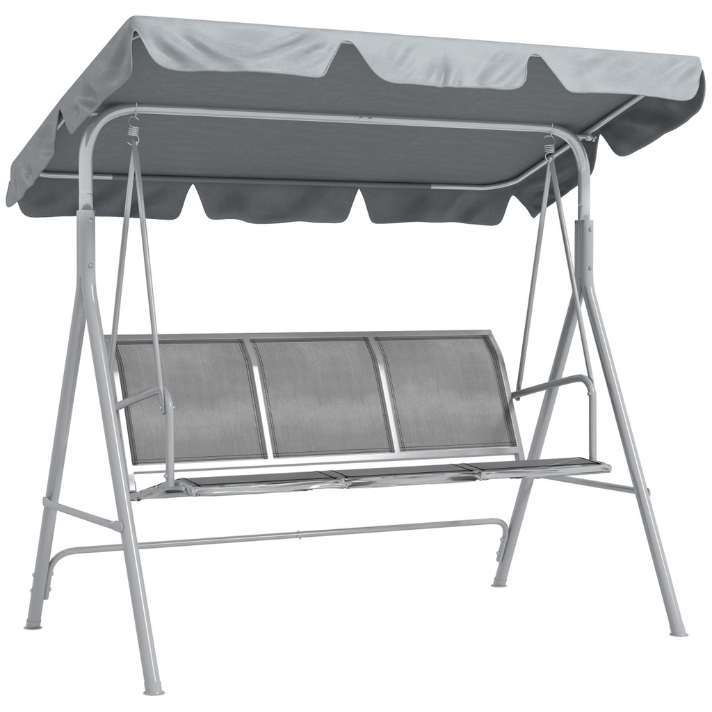 Outsunny Metal Swing Chair Garden Hammock 3 Seater Patio Bench with Canopy, Grey
