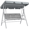 Outsunny Metal Swing Chair Garden Hammock 3 Seater Patio Bench with Canopy, Grey