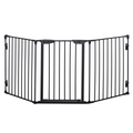 Pet Gate 3-Panel Dog Playpen for Indoor Stair Barrier W/ Walk Through Door Black