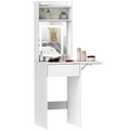 HOMCOM Compact Dressing Table with Lighted Mirror Open Shelves Drawer White