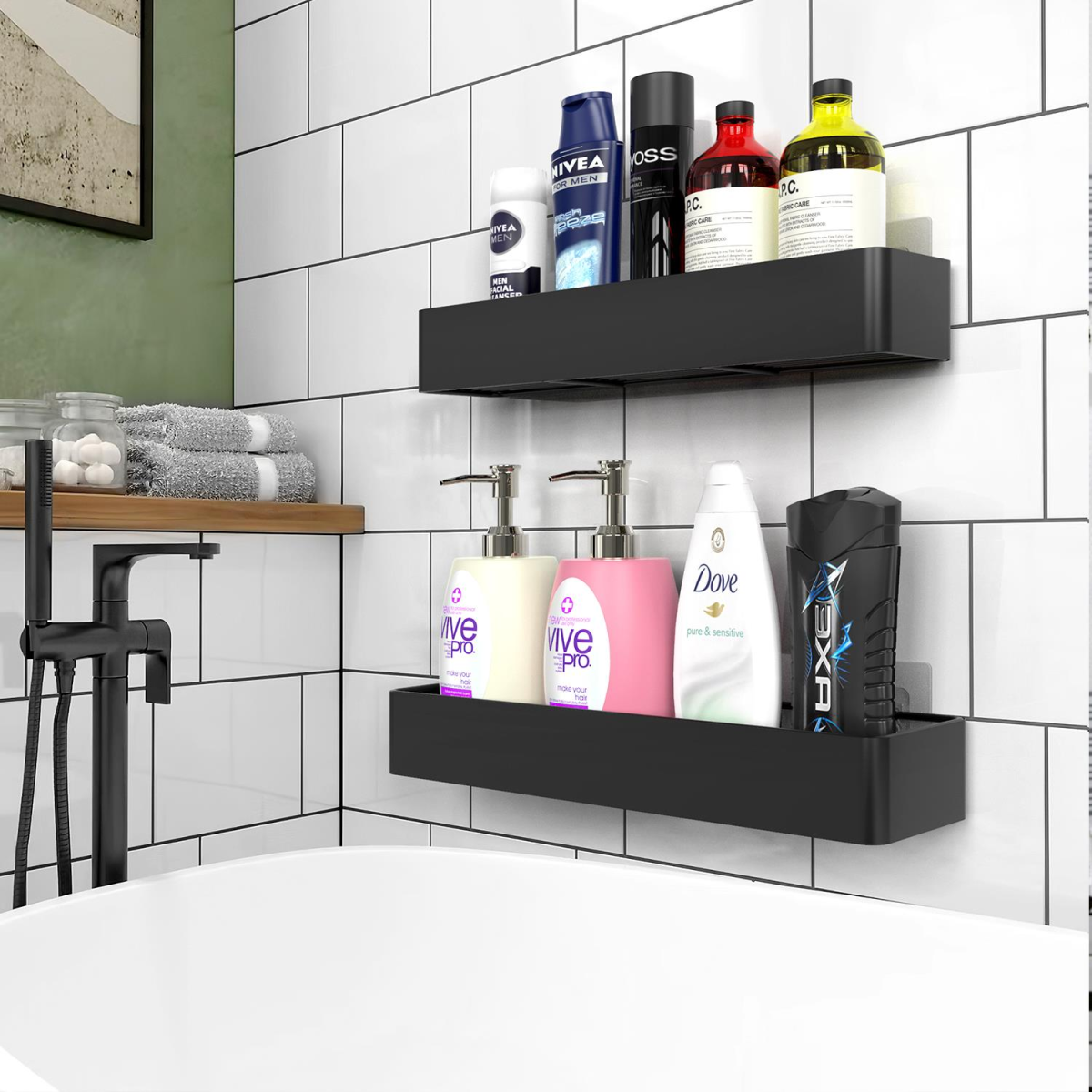 Vinsani 2pc BLACK SHOWER CADDY