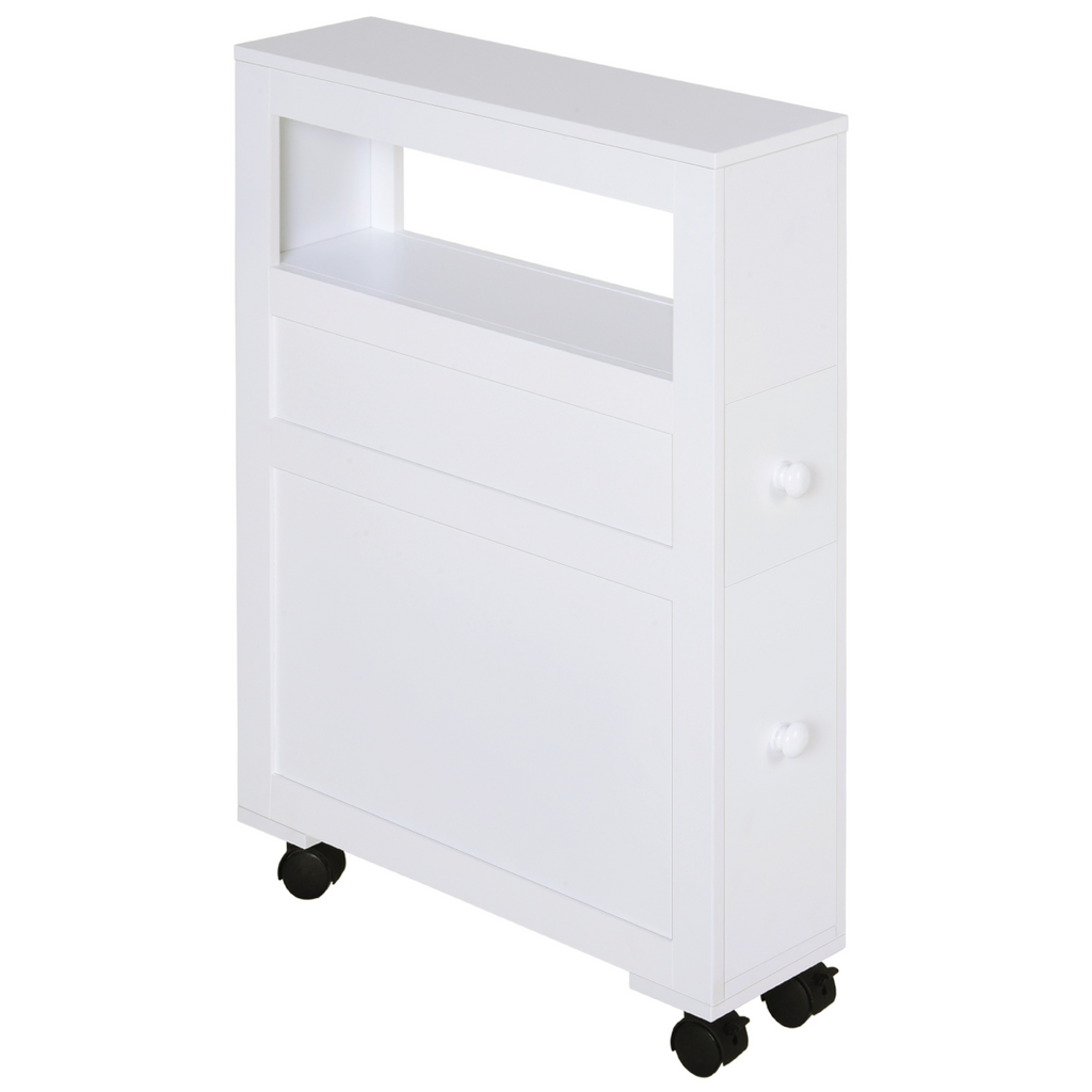 HOMCOM 72x16cm Narrow Bathroom Storage Unit 2 Drawers Open Top 4 Wheels