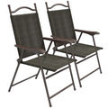 Outsunny Folding Chairs Set with Armrest Breathable Mesh Fabric Seat Dark Brown