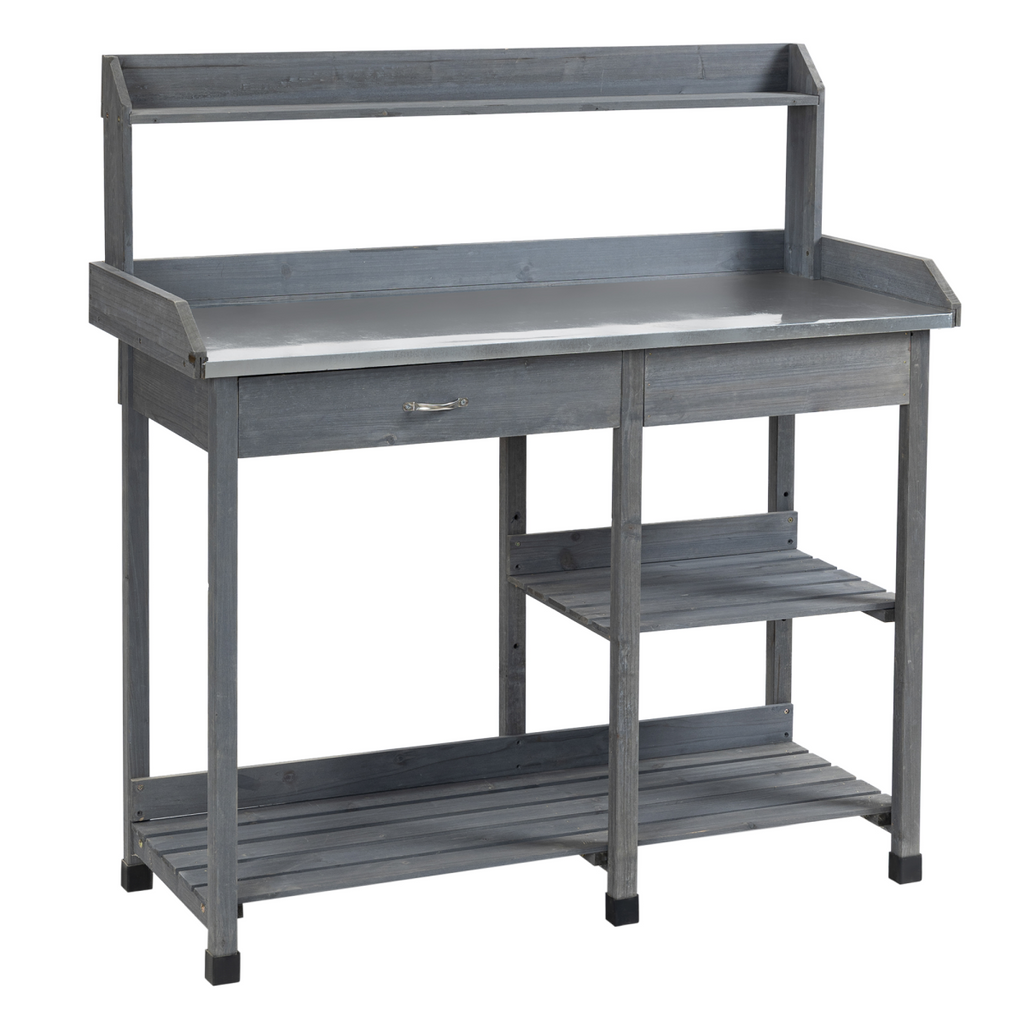 Garden Potting Workstation Bench w/ Galvanized Metal Tabletop
