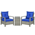 3 PCs PE Rattan Garden Sofa Set w/ 2 Chairs & Storage Table Mixed Grey