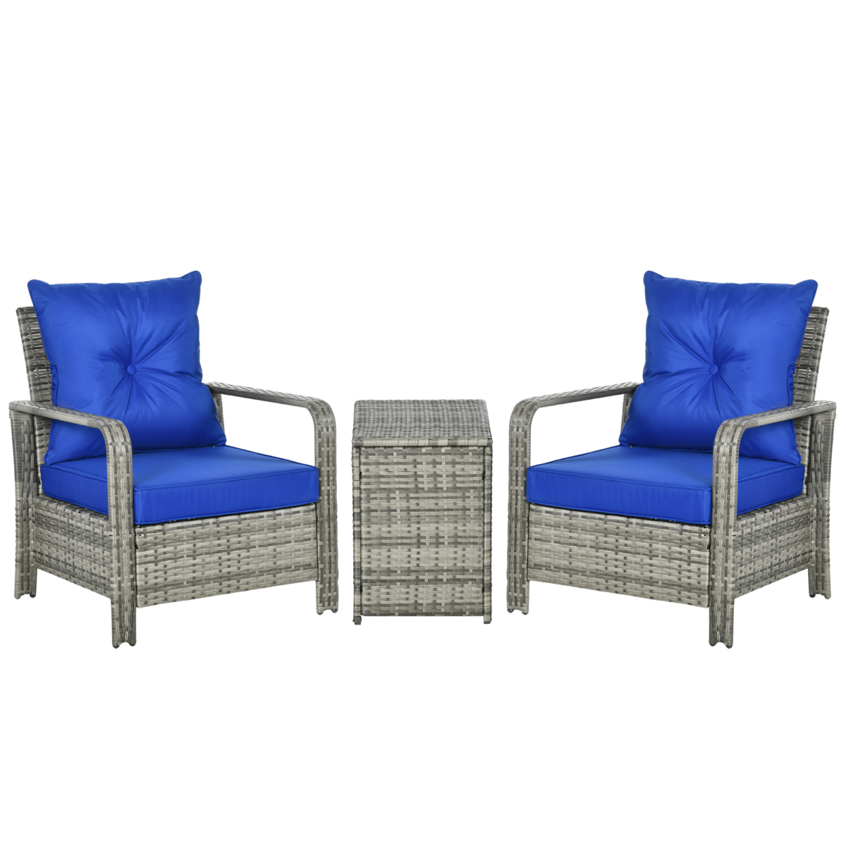 3 PCs PE Rattan Garden Sofa Set w/ 2 Chairs & Storage Table Mixed Grey