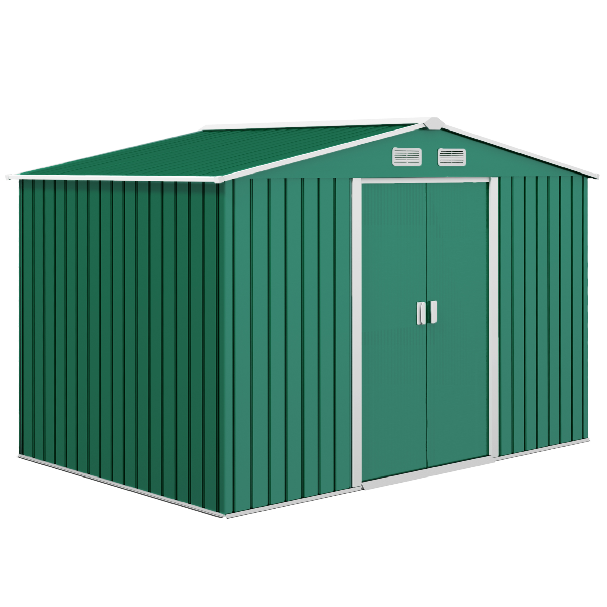 Metal 9x6 ft Garden Shed Storage Door Roof Building Container-Green