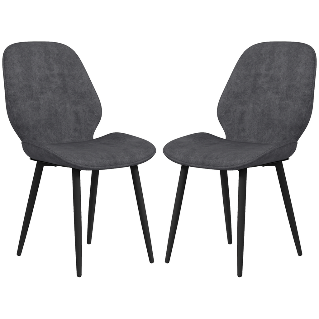 HOMCOM Dining Chairs Set of 2, Upholstered Kitchen Chairs with Metal Legs, Grey