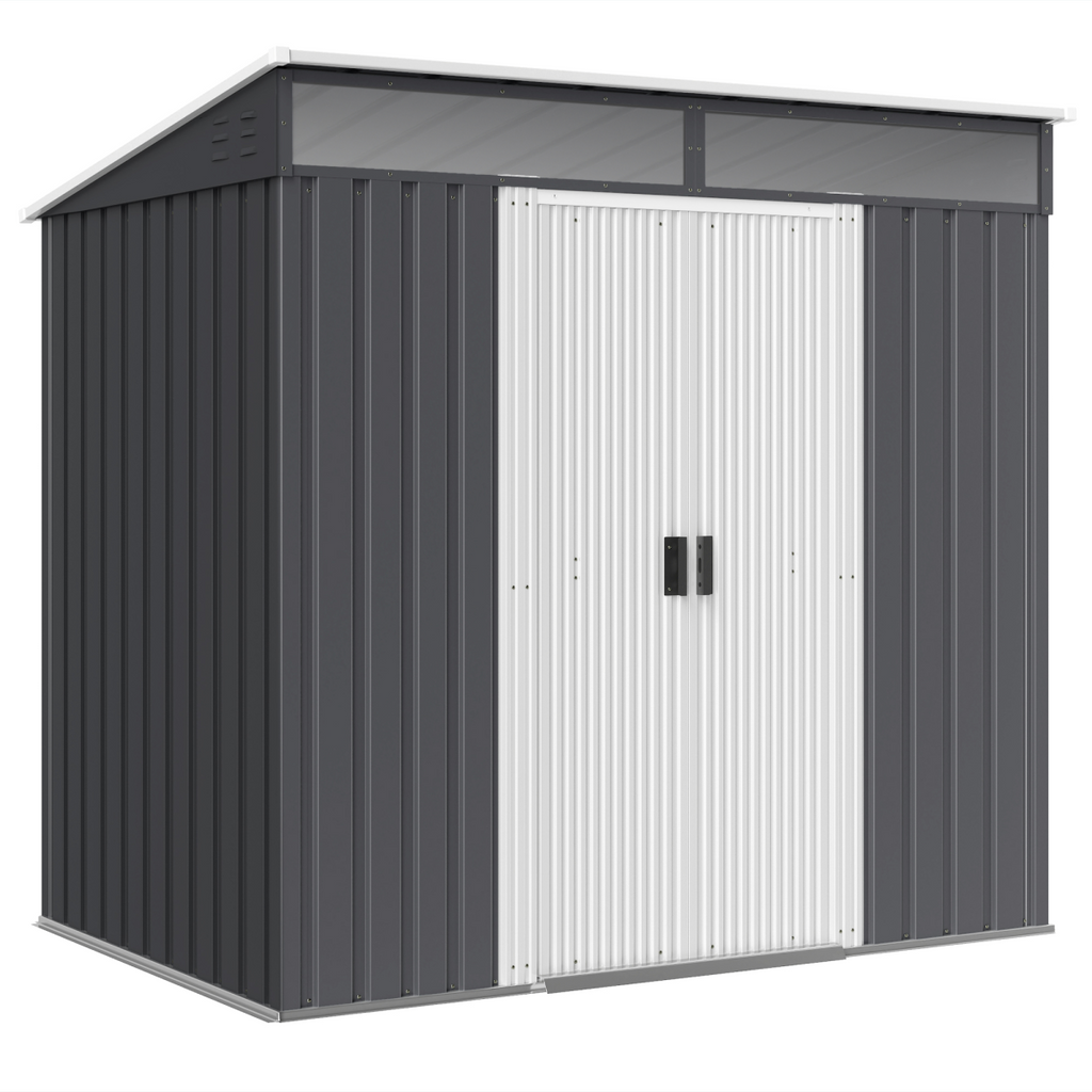 Outsunny 6.5x4FT Garden Shed with Foundation Lockable Metal Tool Shed Grey