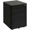 3 Draw Metal Filing Cabinet Lockable 4 Wheel Compact Under Desk Black Vinsetto