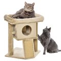 Cat Tree Tower W/ Jute Scratching Pad, Toy Ball, Cat House 66x38x88 cm - Coffee