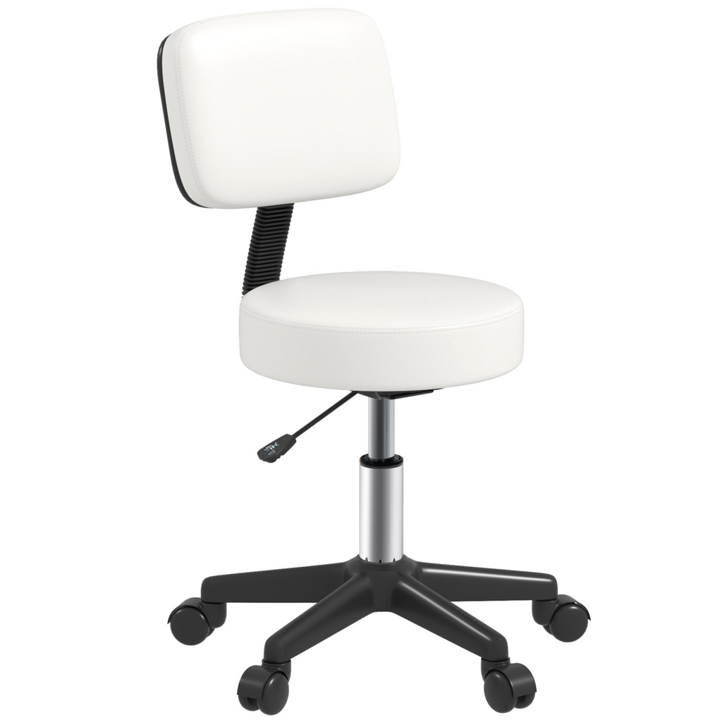 HOMCOM Adjustable Swivel Salon Chair Padded Seat Back 5 Wheels White