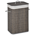 Bamboo Laundry Basket with Flip Lid Foldable, Grey Handles Lining