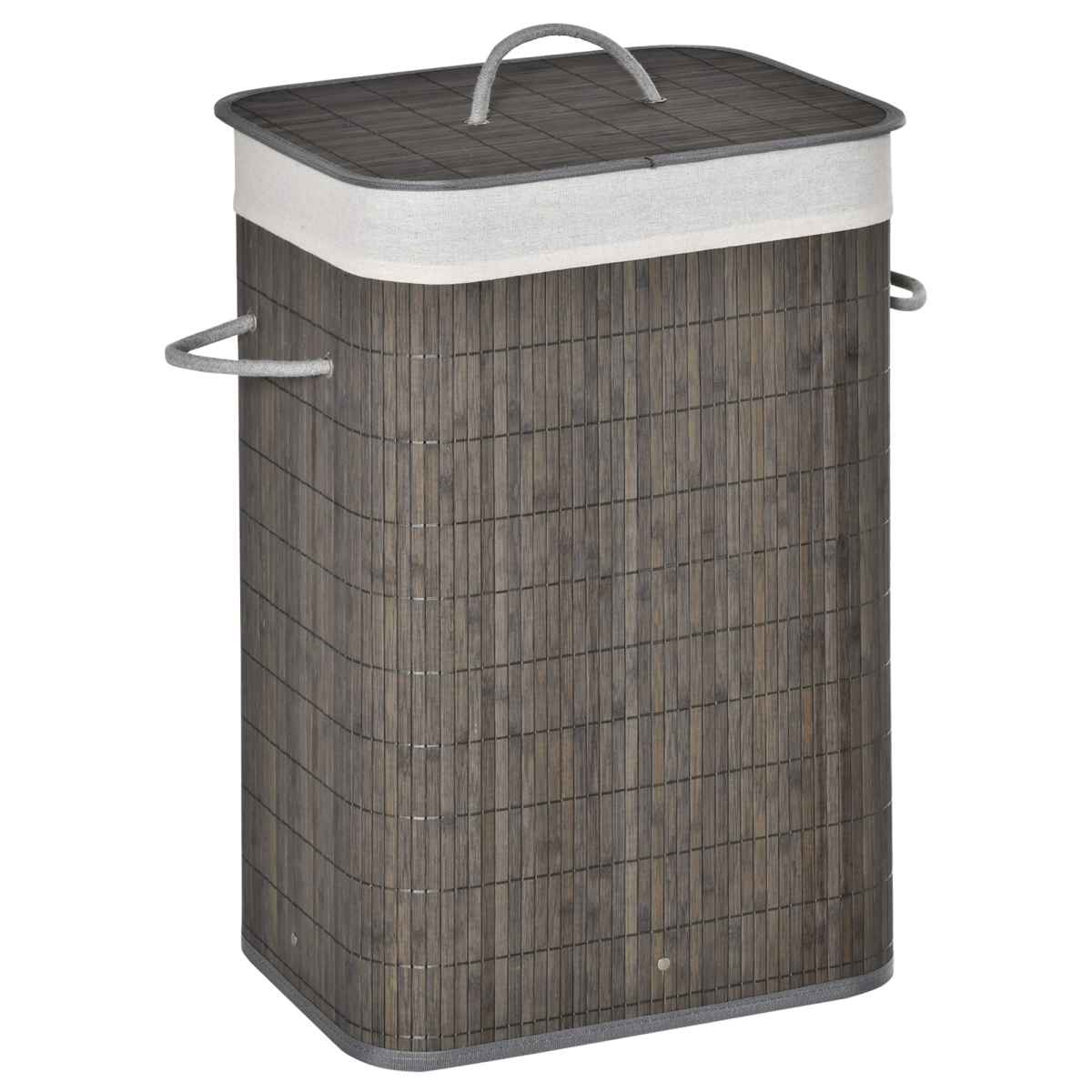 Bamboo Laundry Basket with Flip Lid Foldable, Grey Handles Lining