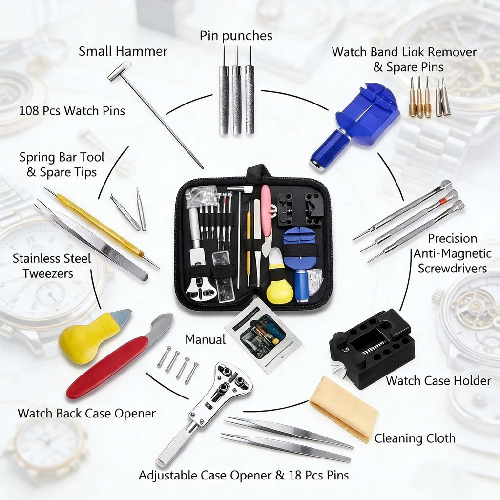 147PCS Watch Repair Tool Kit Back Case Opener Remover Spring Pin Bars Watchmaker
