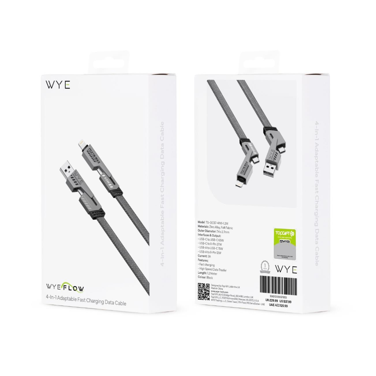 WYEFLOW 4-IN-1 AAdaptable Fast Charging & Data Cable 1.2M