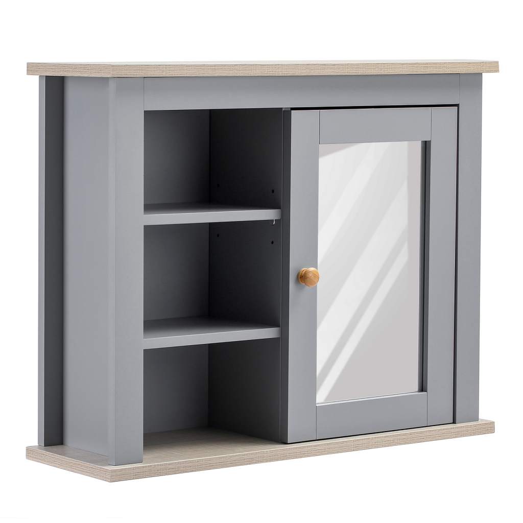 kleankin Bathroom Mirror Cabinet Storage Organizer with Open Inside Shelves