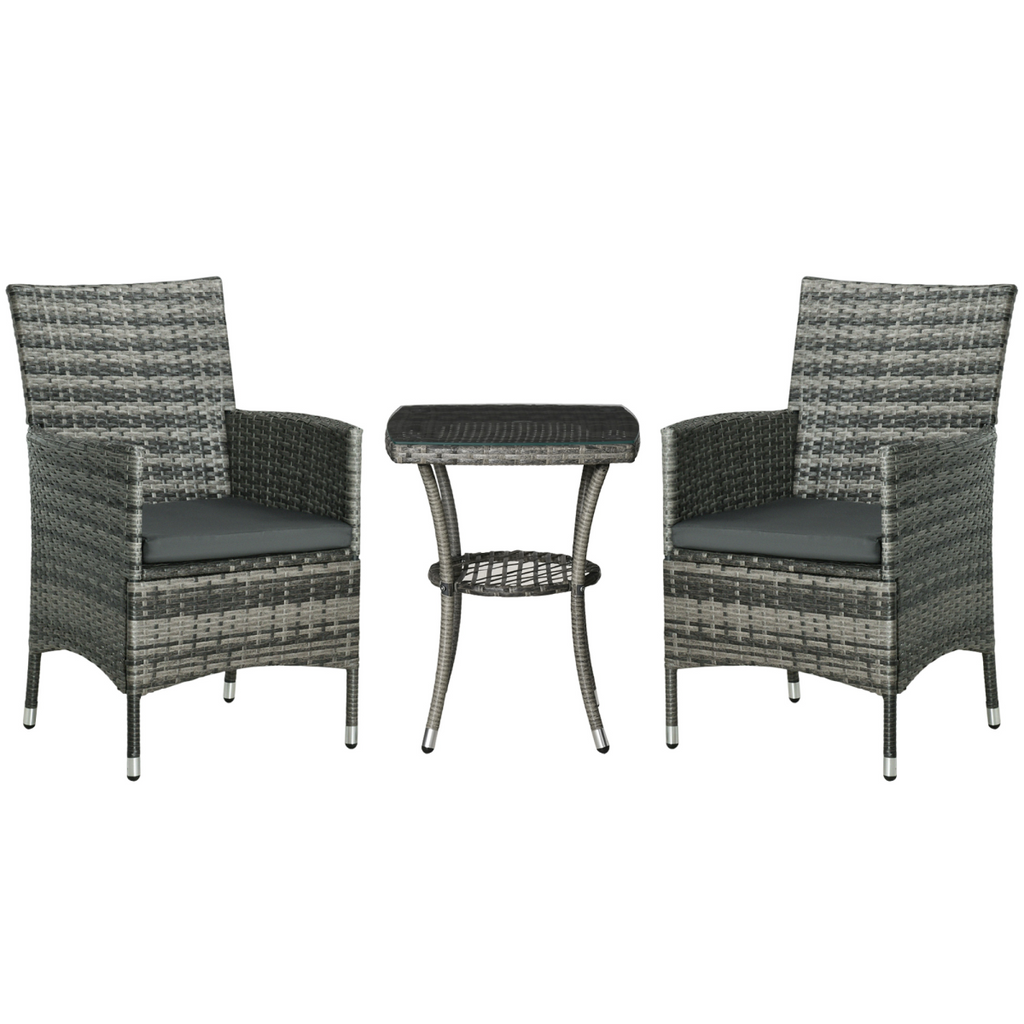2 Seater GardenRattan Furniture Bistro Set Table Set Conservatory, Light Grey