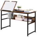 Tiltable Drafting Table Home Office Computer Desk  Shelf, Rustic Brown