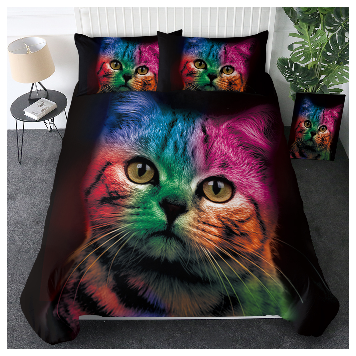 Cat Bedding for Kids Girls Boys Cute Colorful Cat Pattern Quilt Cover Bedspread 3