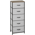 HOMCOM 5 Drawer Fabric Chest of Drawers w/ Wooden Top for Closet Hallway Grey