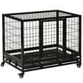 Dog Cage Pet Metal Heavy Duty with Wheels and Crate Tray for Kennel Black M L