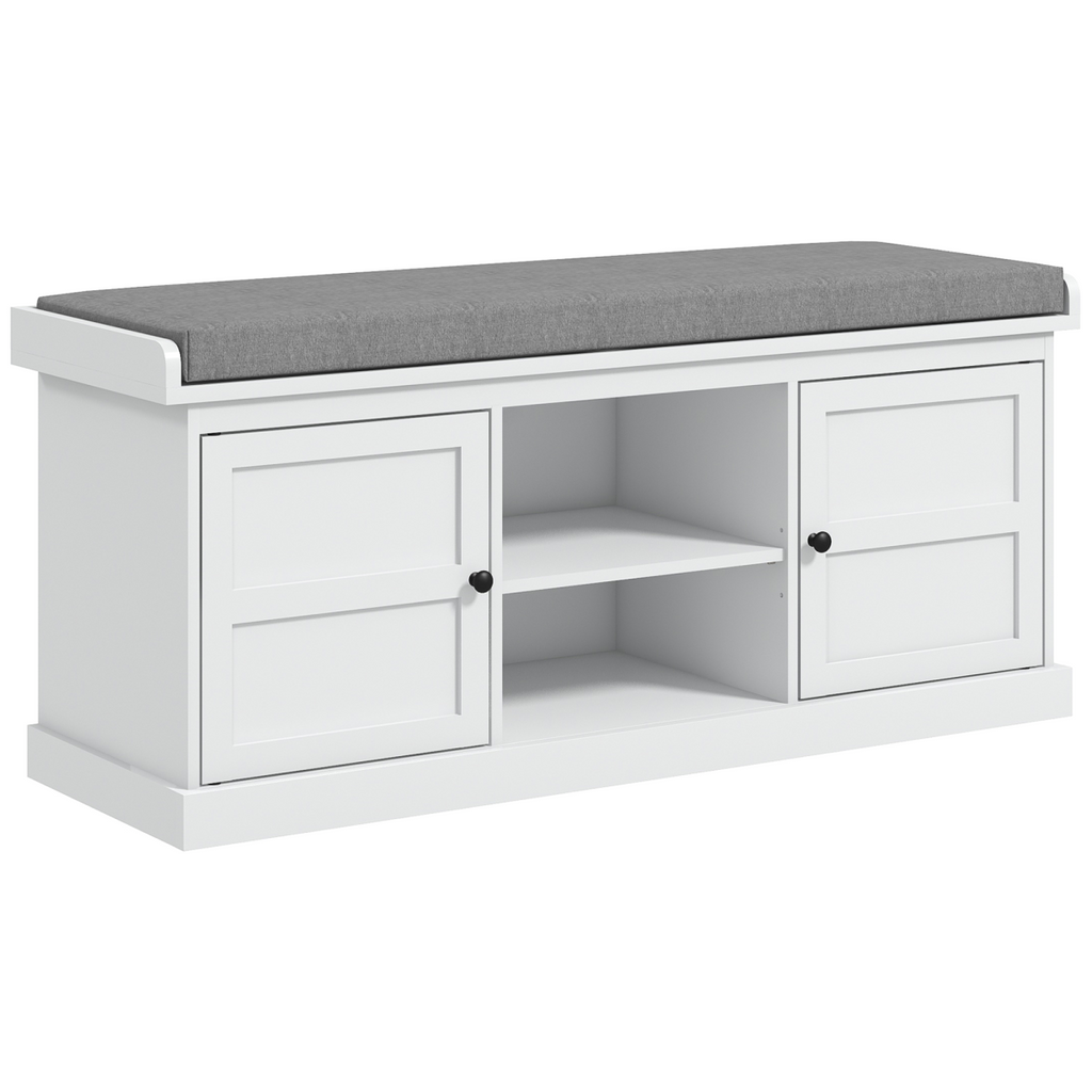 HOMCOM Shoe Storage Bench with Cushion 2 Cabinets for Entryway Hallway White