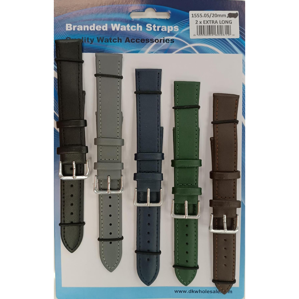 1555.05 20MM 2X Extra Long Mix Colour Leather Watch Straps Pack of 5